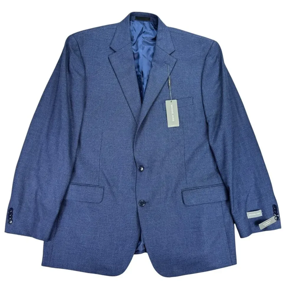 Michael Kors Mens Kent Classic Fit Stretch Twill Sport Coat Blue 46L